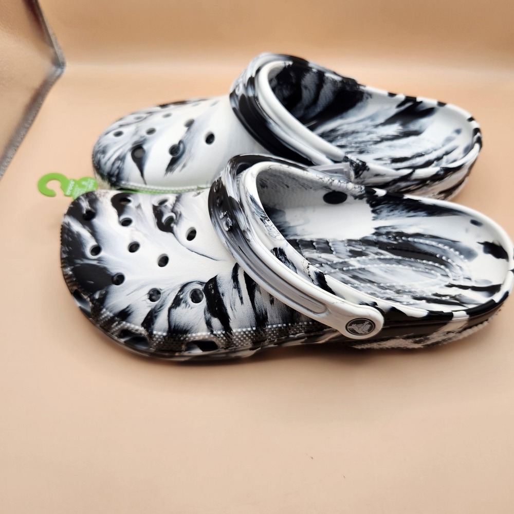 Crocs Classic Marbled Clog Shoes Mens Size 10 Black White Tie Dye 206867-103